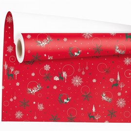 Papier ozdobny czerwony 0,69x50 m z motywem reniferów – klasyczny i świąteczny