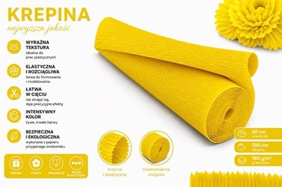 Krepina Włoska 180g Żółta 50×250 cm Gruba Bibuła Florystyczna