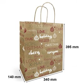 Torba papierowa świąteczna KRAFT 340x140x395mm ŻYCZENIA