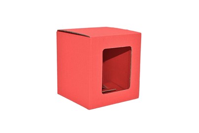 Czerwony karton na kubek 105x105x112mm z okienkiem karbowany