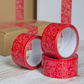 Taśma pakowa świąteczna czerwona, Wzorki 48mm/54m