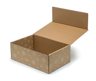 Pudełko świąteczne 375x245x140mm(zewn.) brąz +śnieżki F421
