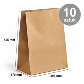 Torba papierowa KLOCKOWA 305x170x425 / BRĄZ GŁADKA - Pakiet 10 szt.