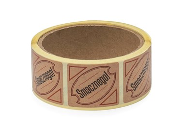 Naklejki papier Kraft 35x40mm Smacznego #3, na rolce 200szt.