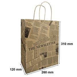 Torba papierowa podarunkowa brąz KRAFT 260x120x310mm GAZETA