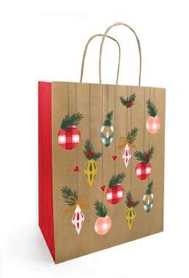 Torba ozdobna świąteczna KRAFT 180x80x220mm BOMBKI