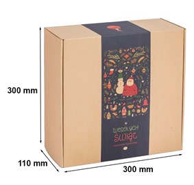 Karton fasonowy kraftowy z nadrukiem świątecznej winety, idealny do pakowania prezentów i paczek.