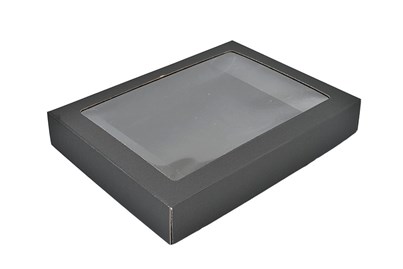 Pudełka karbowane czarne 450x350x70mm wieczka z oknem 10szt