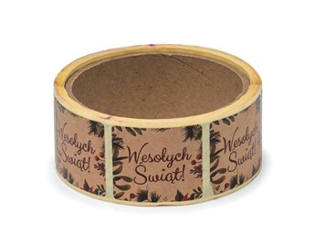 Naklejki papierowe Kraft 35x40mm Wesołych Świąt 2, 200szt.
