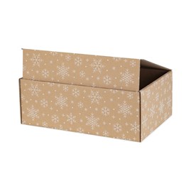 Pudełko świąteczne 375x245x140mm(zewn.) brąz +śnieżki F421