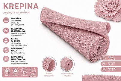 Krepina Włoska 180g Zgaszony Róż 50×250 cm Gruba Bibuła Florystyczna