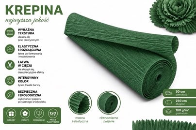 Krepina Włoska 180g Zielona Ciemna 50×250 cm Gruba Bibuła Florystyczna