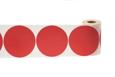 Etykiety samoprzylepne okrągłe czerwone na rolce 