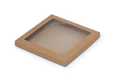 Pudełko ozdobne brązowe kraft 210x210x20mm z oknem