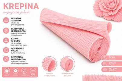 Krepina Włoska 180g Różowa Jasna 50×250 cm Gruba Bibuła Florystyczna