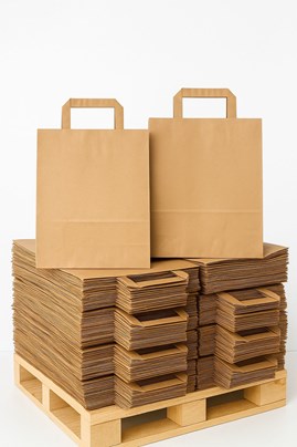 Torba papierowa z uchwytem płaskim 180x80x220 / Brązowa / - 250 sztuk