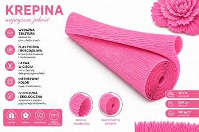 Krepina Włoska 180g Różowa 50×250 cm Gruba Bibuła Florystyczna
