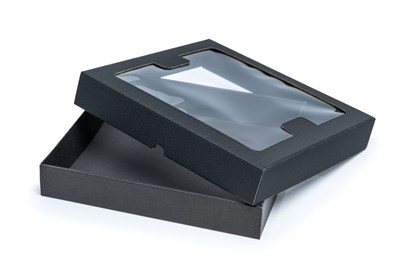 Pudełka karbowane czarne 290x300x50mm z oknem 10 sztuk
