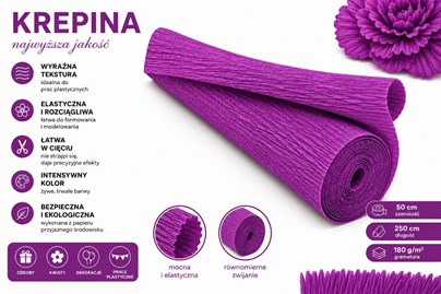 Krepina Włoska 180g Purpurowa 50×250 cm Gruba Bibuła Florystyczna