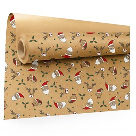 Papier ozdobny kraft z motywem Mikołaja 0,69x50 m – ekologiczny i świąteczny