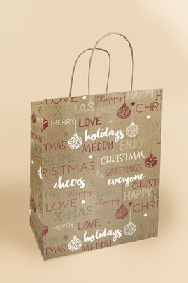 Torba papierowa świąteczna KRAFT 340x140x395mm ŻYCZENIA