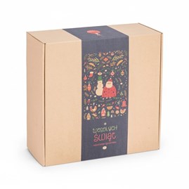 Karton fasonowy kraftowy z nadrukiem świątecznej winety, idealny do pakowania prezentów i paczek.