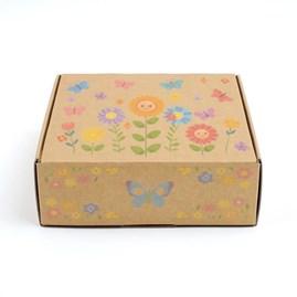 karton dzień dziecka, pudełko prezentowe kraft, opakowanie okolicznościowe, karton fasonowy nadruk, pudełko z motywem kwiatowym