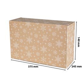 Pudełko świąteczne 375x245x140mm(zewn.) brąz +śnieżki F421