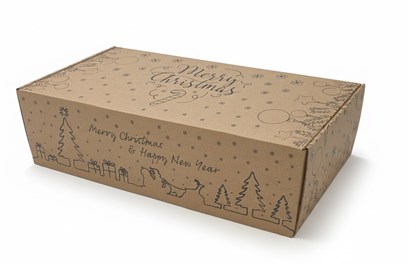 Kraftowy karton fasonowy z napisem Merry Christmas, eleganckie pudełko świąteczne.