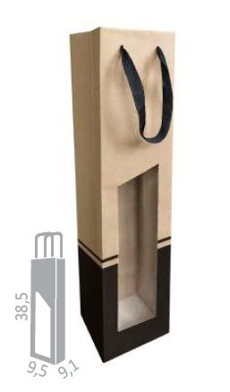 Torba na wino KRAFT 95x91x385mm, brązowo-czarna Z OKNEM