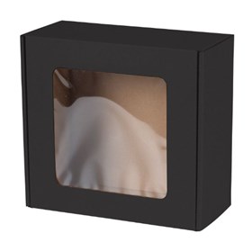 Czarne pudełko prezentowe z okienkiem ozdobne 200x200x100mm
