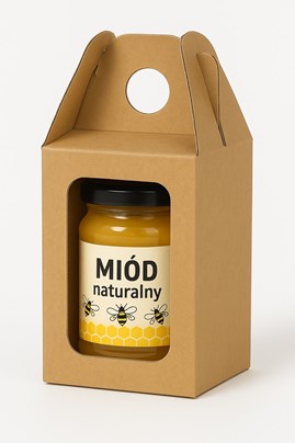 Karton wykrojnikowy z okienkiem 85x85x95mm na 1 słoik miodu F217
