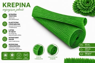 Krepina Włoska 180g Zielona 50×250 cm Profesjonalna Bibuła Dekoracyjna