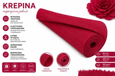Krepina Włoska 180g Czerwona Ciemna 50×250 cm Gruba Bibuła Florystyczna
