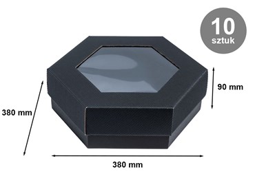 Pudełka karbowane czarne 380x330x90mm wieczko z oknem, 10szt