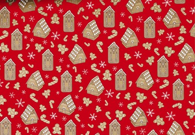 Papier ozdobny czerwony DOMKI, 69cm/50m