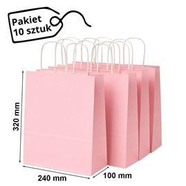 Pakiet - Torba papierowa na prezent 240x100x320 PASTEL. RÓŻOWA 10 szt