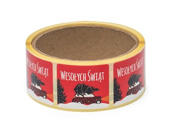 Naklejki Świąteczne Czerwone 35x40mm Auto z choinką, 200szt