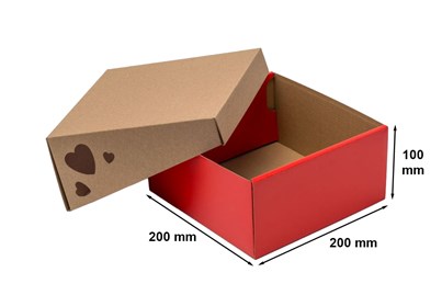 Pudełko ozdobne z wieczkiem EKO SERCE CZERWONE 200x200x100mm