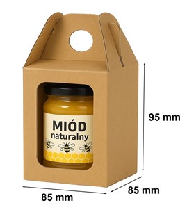 Karton wykrojnikowy z okienkiem 85x85x95mm na 1 słoik miodu F217
