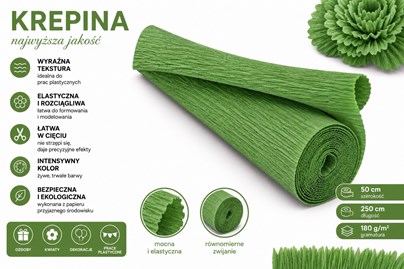 Krepina Włoska 180g Zielona Butelkowa 50×250 cm Gruba Bibuła Florystyczna