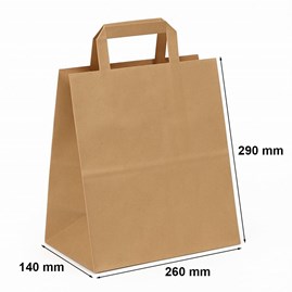 Torba papierowa 260x140x290mm BRĄZOWA uchwyt płaski