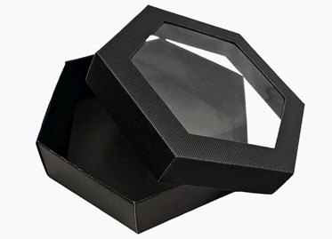 Pudełka karbowane czarne 380x330x90mm wieczko z oknem, 10szt