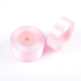 Wstążka satynowa kropki 25mm różowa 22m WSK6037