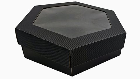 Pudełka karbowane czarne 380x330x90mm wieczko z oknem, 10szt