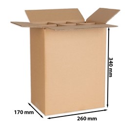 Karton klapowy 260x170x340 mm (zew.) na 6 butelek z kratownicą EB 585