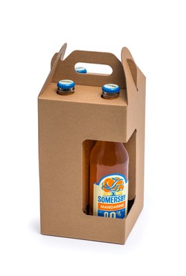 Karton wykrojnikowy z oknem i uchwytem 140x140x270mm  na 4 piwa F217