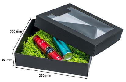 Pudełko karbowane czarne 350x300x90mm z oknem
