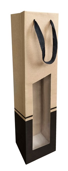 Torba na wino KRAFT 95x91x385mm, brązowo-czarna Z OKNEM