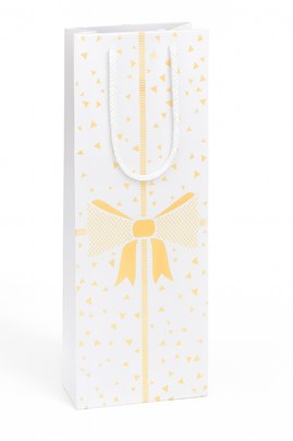 torebka na wino, torebka świąteczna, biała torebka prezentowa, motyw kokardy, opakowanie na wino